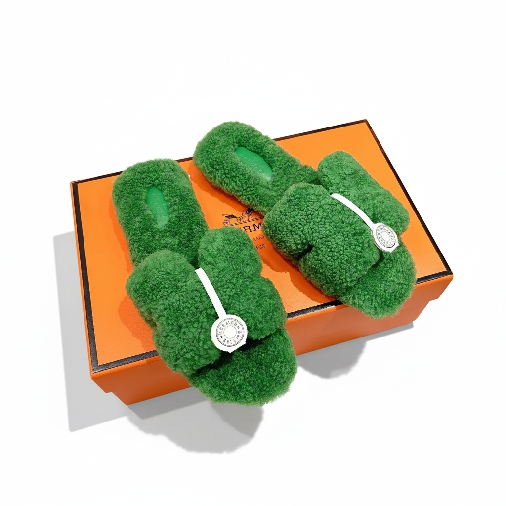 Sandali Oran in pelle shearling Hermès - Verde