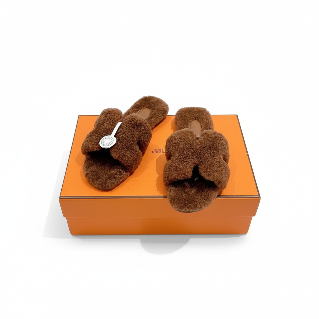 Sandali Oran in pelle shearling Hermès - Marrone