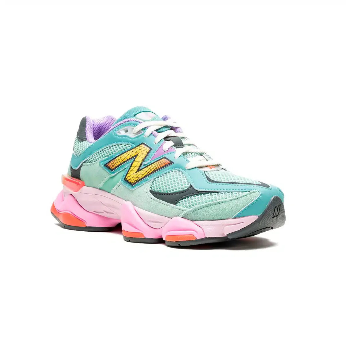 New Balance 9060 sneakers da donna verde menta e rosa fluo – in mesh e pelle