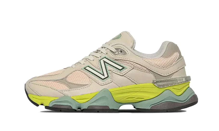 New Balance 9060 Sneakers unisex – stile retrò in pelle scamosciata e mesh, suola spessa, colorazione rosa e verde lime
