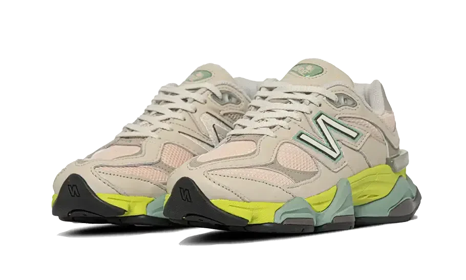 New Balance 9060 Sneakers unisex – stile retrò in pelle scamosciata e mesh, suola spessa, colorazione rosa e verde lime